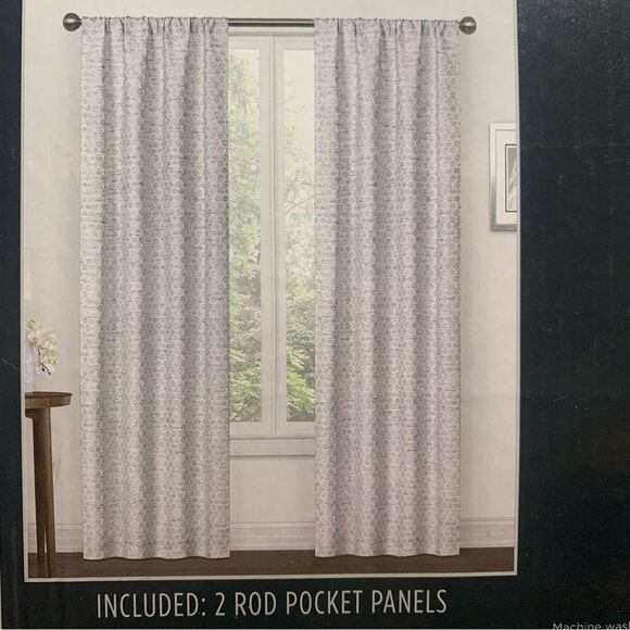 Jacquard Curtains Rod Pocket 2 Panels Gray 76” x 63” - Picture 7 of 7